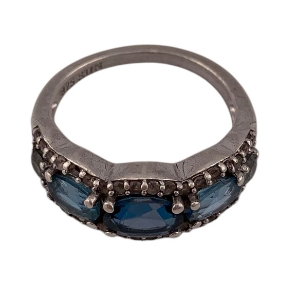 GRADUATED BLUE TOPAZ STERLING SILVER 925 SUNRING RHINESTONE ACCENTS VTG SIZE 6.5 - Picture 6 of 12
